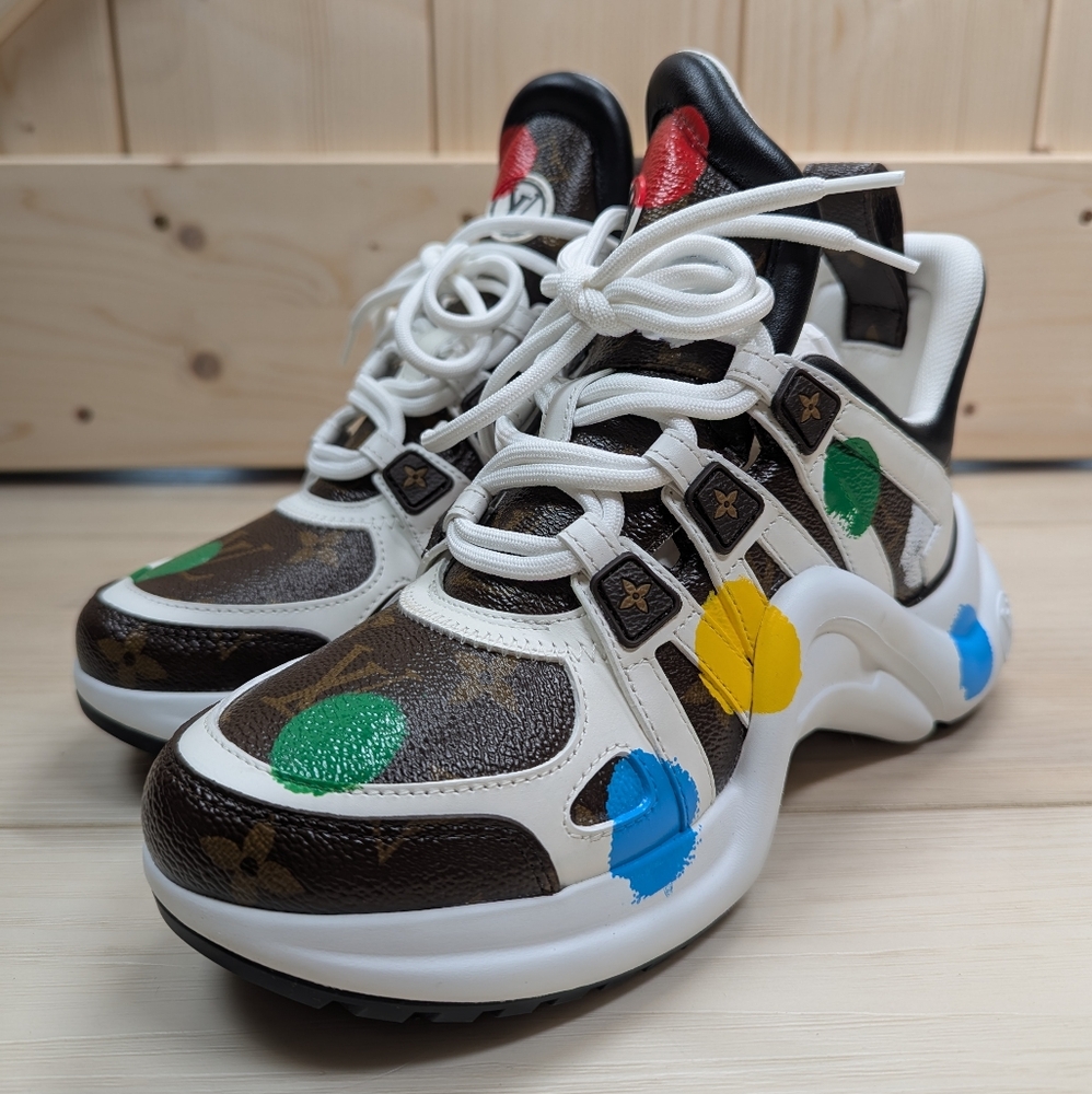 Louis Vuitton X YAYOI KUSUMA Calfskin Dots Monogram Archlight Sneakers 36 White